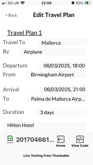 PlanSmash — Edit Travel Plan screen